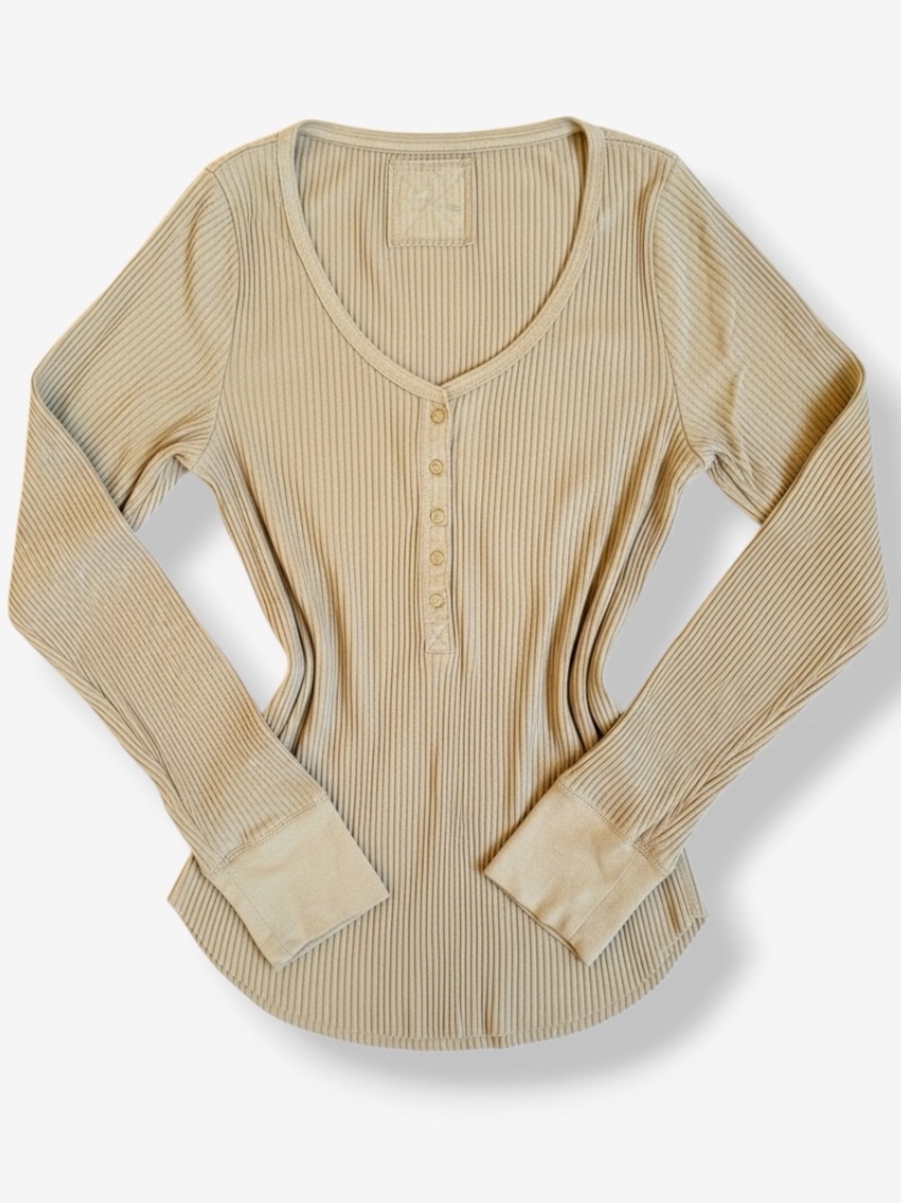 Aerie Fireside Ribbed Long Sleeve Henley Tee Empire Cream XL